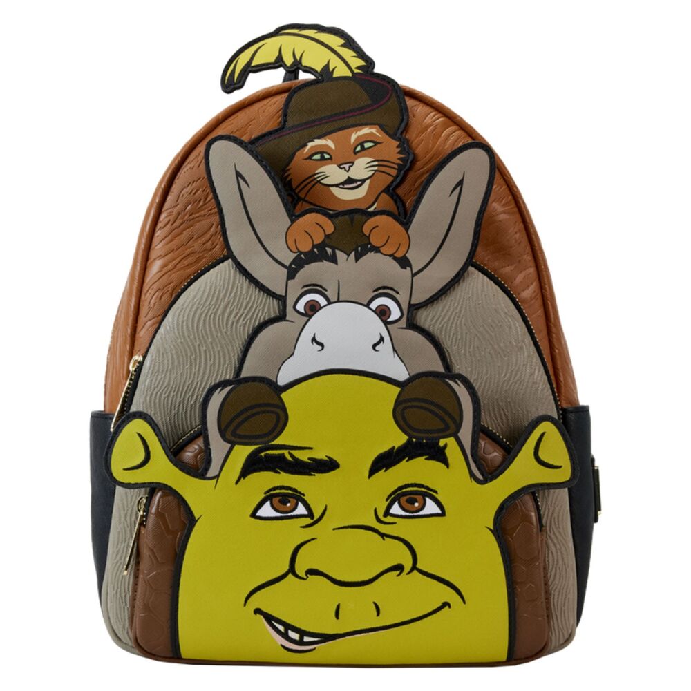 Loungefly Shrek, Donkey, & Puss in Boots Trio Triple Pocket Mini Backpack